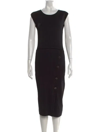 Pre-owned Reiss Crew Neck Midi Length Dress In Black