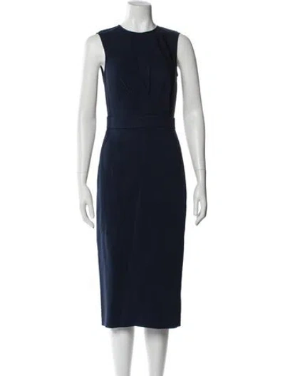 Pre-owned Reiss Crew Neck Midi Length Dress In Blue