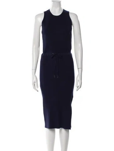 Pre-owned Reiss Crew Neck Midi Length Dress In Blue