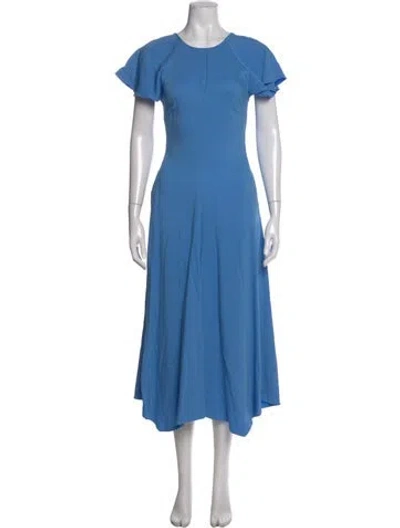 Pre-owned Reiss Crew Neck Midi Length Dress In Blue