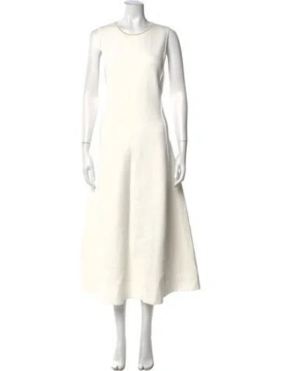 Pre-owned Reiss Crew Neck Midi Length Dress In White