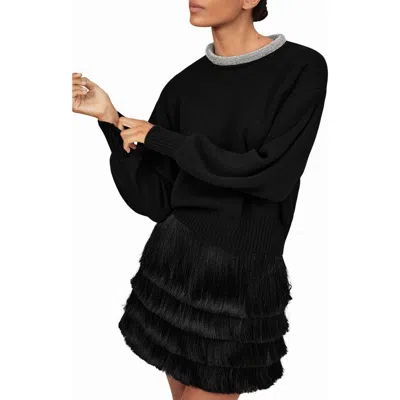 Reiss Crisse Rhinestone Neck Sweater In Black