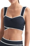 Reiss Navy/white Wrap Design Sweetheart Bikini Top In Navy/white