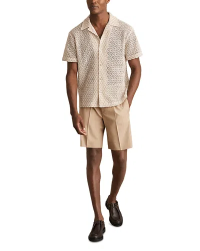 Reiss Crochet Short Sleeve Camp Shirt In Oatmeal