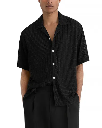 Reiss Crochet Stripe Cuban Shirt In Black