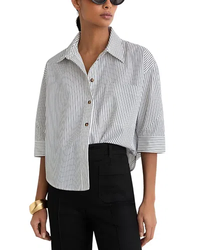 Reiss Cropped Cotton Stripe Button Down Shirt In Gray