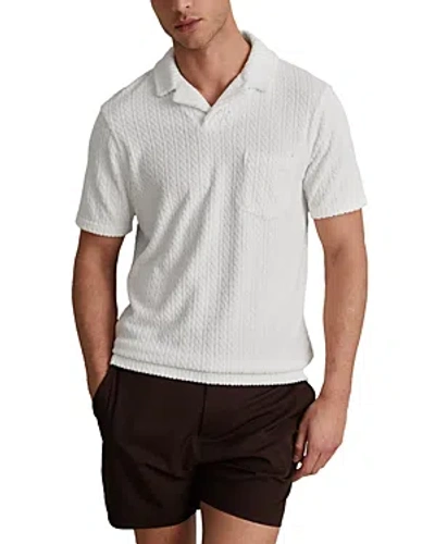 Reiss White Towelling Cable Knit Polo Shirt