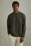 Reiss Khaki Cotton Crew Neck Long Sleeve T-shirt In Khaki
