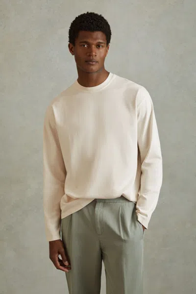 Reiss Cube - Off White Cotton Crew Neck Long Sleeve T-shirt, S In Neutral