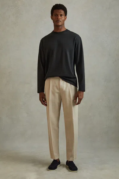 Reiss Washed Black Cotton Crew Neck Long Sleeve T-shirt