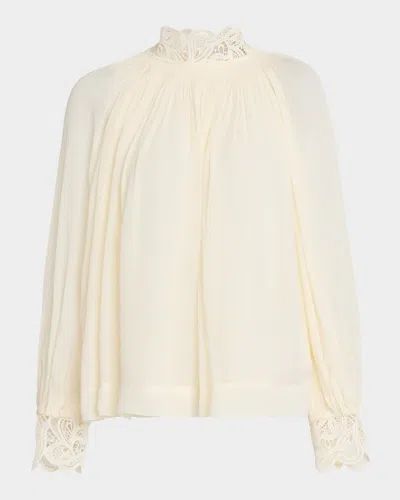 REISS CZARA GUIPURE LACE-TRIM CHIFFON BLOUSE