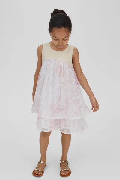 Reiss Kids' Daisy - Pink Tiered Sequin Dress, Age 4-5 Years