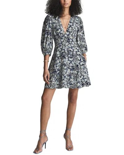 REISS DAISY DEEP V PUFF SLEEVE PRINT MINI DRESS