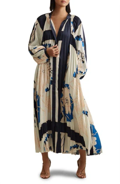 Reiss Daiya Placement Print Maxi Dress In Navy