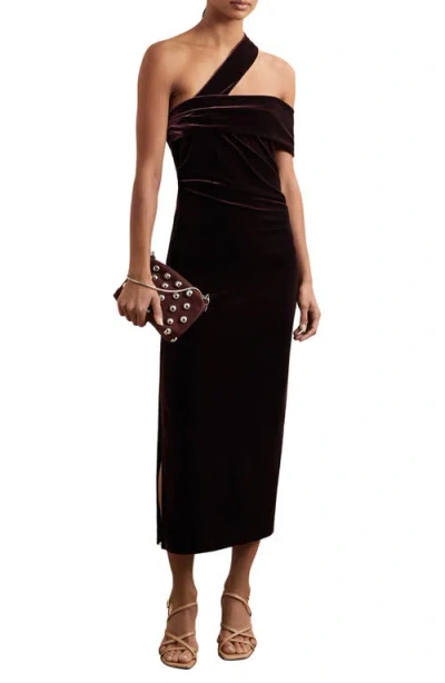 Reiss Womens Burgundy Dalia One-shoulder Slim-fit Stretch-velvet Midi Dress
