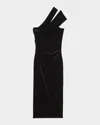 Reiss Womens Black Dalia One-shoulder Slim-fit Stretch-velvet Midi Dress In Black