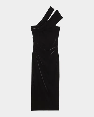 REISS DALIA VELVET ONE-SHOULDER MIDI DRESS