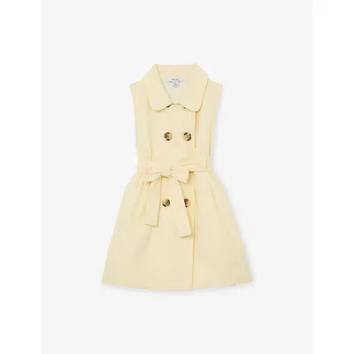 Reiss Kids' Lemon Yellow Dana Double-breasted Lyocell, Cotton And Linen Dress 9-13