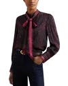 Reiss Womens Burgundy Dana Snake-print Tie-neck Woven Blouse In Burgundy