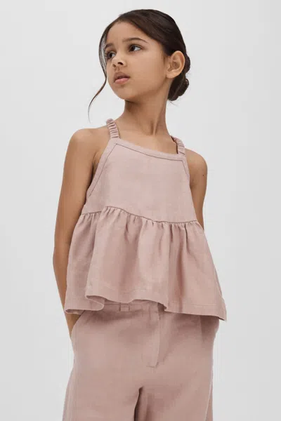 Reiss Dani - Pink Junior Linen Peplum Top, Age 6-7 Years