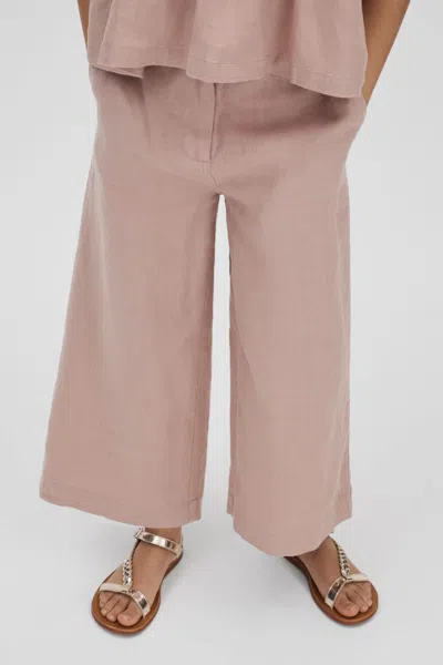 Reiss Kids' Dani - Pink Senior Linen Loose Fit Trousers, Uk 11-12 Yrs