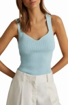 Reiss Dani Sweetheart-neck Slim-fit Ribbed Stretch-knit Vest In Light Blue