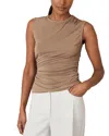 Reiss Womens Dani Ruched-shoulder Sleeveless Stretch-jersey Vest Mocha Brown In Brown