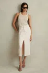 Reiss Ivory High Rise Denim Midi Skirt In Ivory