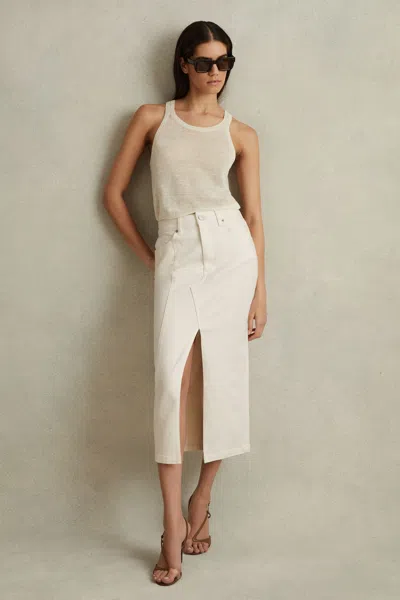 Reiss Danica - Ivory High Rise Denim Midi Skirt, Us 8