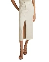 Reiss Ivory High Rise Denim Midi Skirt In Ivory