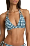 Reiss Daniella Printed Halter Bikini Top In Blue