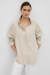 REISS DANIELLE - NUDE SPLIT HEM BUTTON-THROUGH SHIRT, US 8