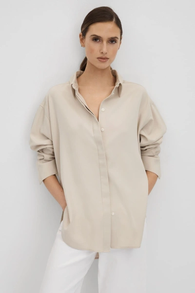 Shop Reiss Nude Danielle Split Hem Button-through Shirt