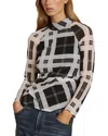 Reiss Danna Check Print Mock Neck Top In Black/white