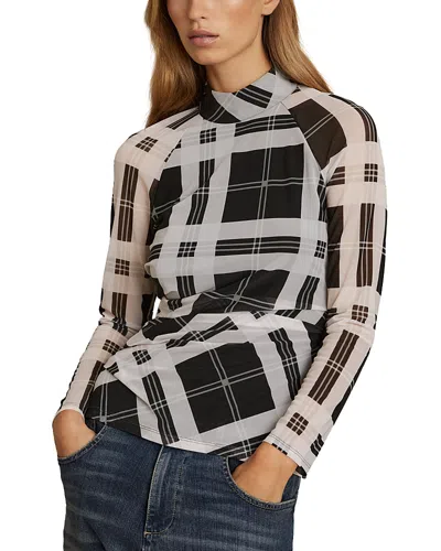 Reiss Danna Check Print Mock Neck Top In Black/white