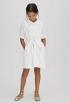 Reiss Dannie - Ivory Teen Embroidered Puff Sleeve Dress, Uk 13-14 Yrs