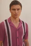 Reiss Pink Multi Danube | Ché Knitted Contrast Stripe Cuban Collar Shirt