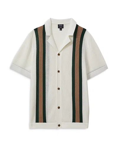 Reiss Danube Wide Stripe Button Front Camp Shirt In White/dark Green