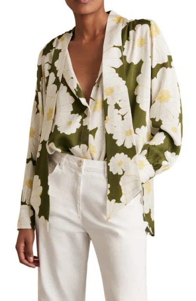 Reiss Danya Floral Tie Neck Shirt In Green