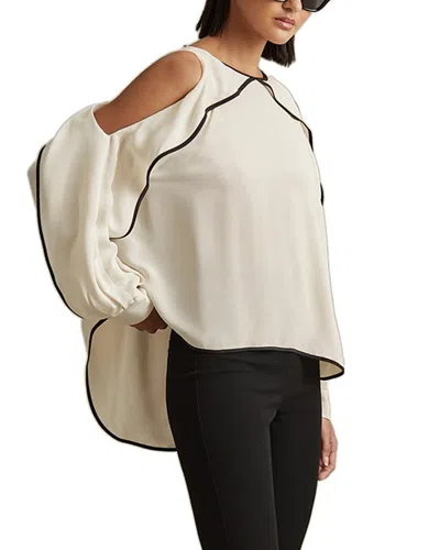 Reiss Daria Ruffle Cold Shoulder Top In Neutral