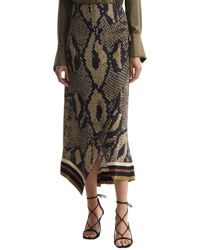 Reiss Brown Snake Print Midi Skirt