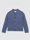 Reiss Dark Airforce Blue 13-14 Yrs Wool Embroidered-logo Cardigan