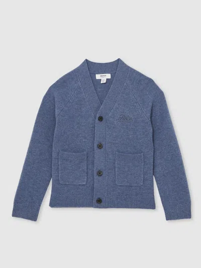 Reiss Dark Airforce Blue Station 13-14 Yrs Wool Embroidered-logo Cardigan