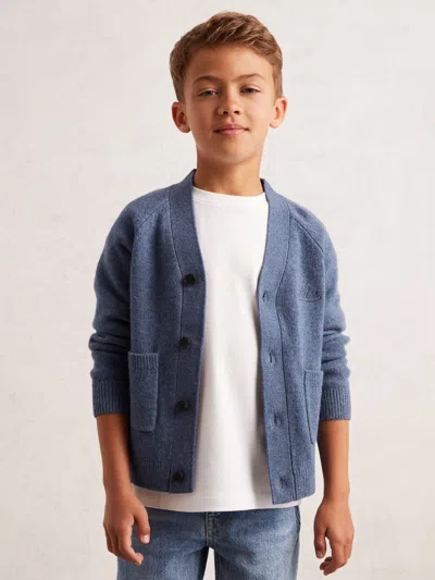 Reiss Dark Airforce Blue Station 3-9 Yrs Wool Embroidered-logo Cardigan