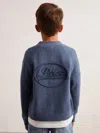 Reiss Dark Airforce Blue 9-13 Yrs Wool Embroidered-logo Cardigan In Blue
