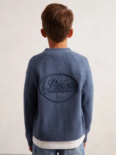 Reiss Dark Airforce Blue 9-13 Yrs Wool Embroidered-logo Cardigan