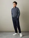 Reiss Dark Airforce Blue Melange Blackhall 9-13 Yrs Merino Wool Half-zip Funnel Neck Jumper