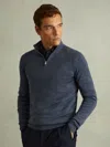 Reiss Dark Airforce Blue Melange Merino Wool Half-zip Funnel Neck Jumper