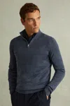 Reiss Dark Airforce Blue Melange Merino Wool Half-zip Funnel Neck Jumper