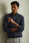 Reiss Mens Blue Smoke Hampshire Funnel-neck Zip-through Merino-wool Cardigan In Dark Airforce Blue Melange